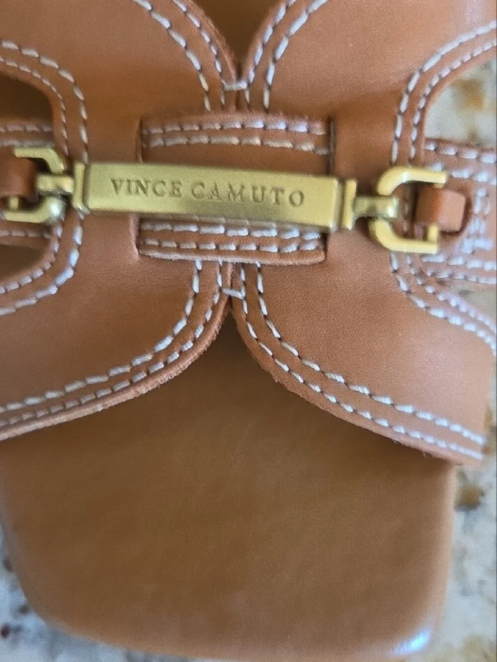 Vince Camuto Tan Leather Slide with Gold Accent